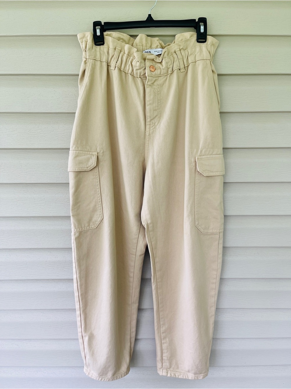 Zara Baggy Fit Paper Bag Waist Cargo Pants Size 8